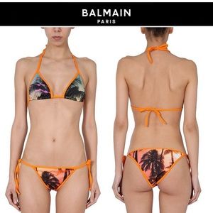 Balmain Sunset Print Bikini Set Palm Tree in Orange Polyamide sz 42 US 10